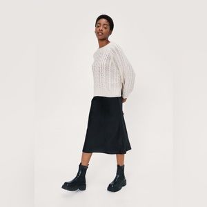Black Satin Midi Skirt